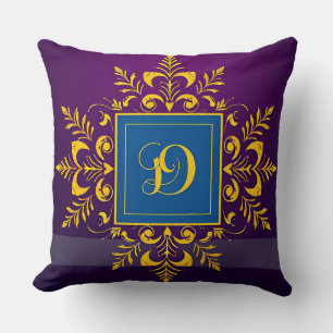 Elegant Golden Baroque Letter D Throw Pillow