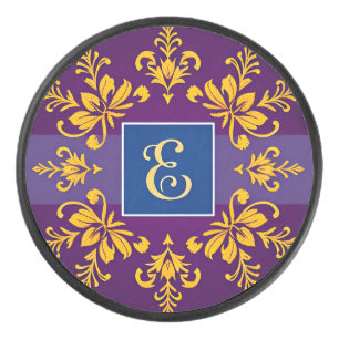 Elegant Golden Baroque Letter E Hockey Puck