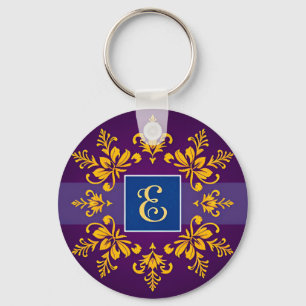 Elegant Golden Baroque Letter E Keychain