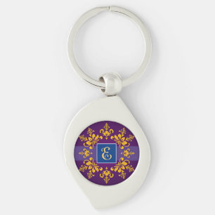 Elegant Golden Baroque Letter E Keychain