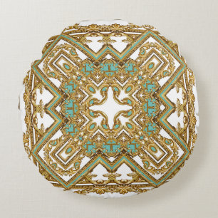 Elegant golden baroque, ornamental design. round pillow