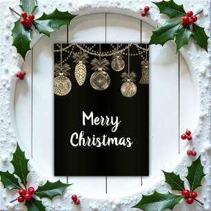 Elegant Golden Baubles on Black Christmas Card