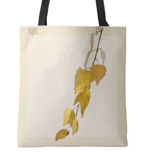 Elegant Golden Birch Leaf Monogram Christmas Gift Tote Bag