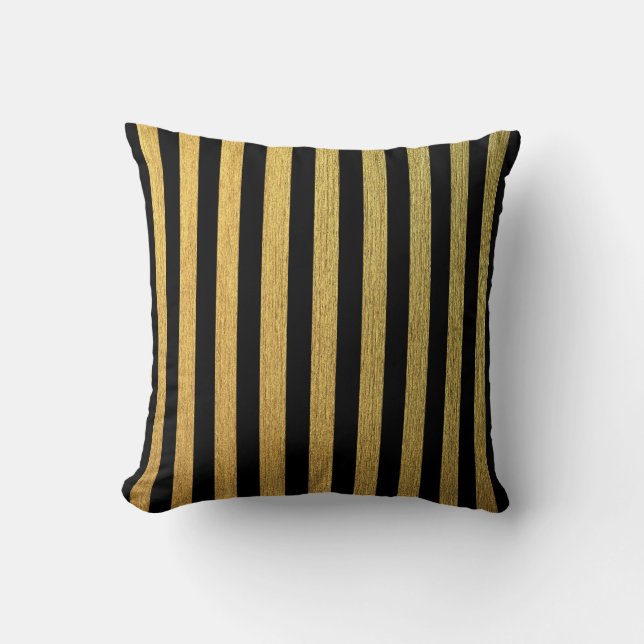 Elegant Golden Black striped pattern Throw Pillow (Front)