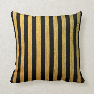 Elegant Golden Black striped pattern Throw Pillow