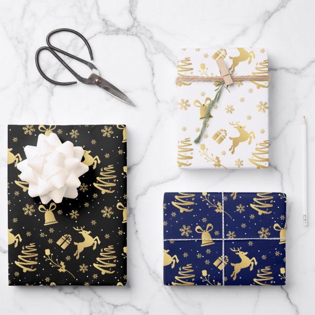 Elegant Golden Black White Luxury Christmas Gift Wrapping Paper Sheet (Front)