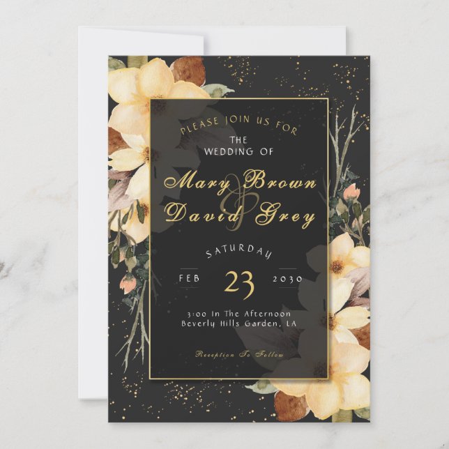 Elegant Golden Bloom Wedding Invitation (Front)