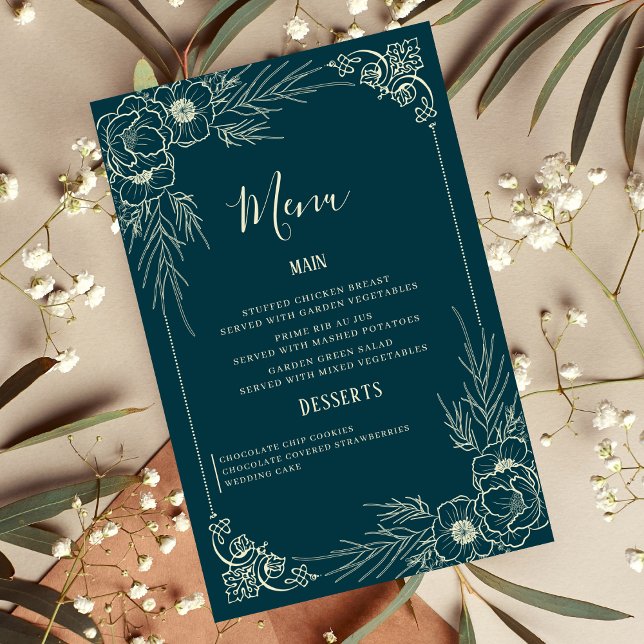 Elegant Golden Bloom Wedding Menu Cards (Creator Uploaded)