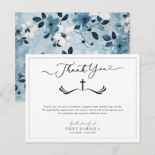  Elegant Golden Blue Floral Funeral Thanks Card