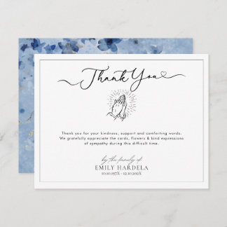 Elegant Golden Blue Floral Funeral Thanks Card 