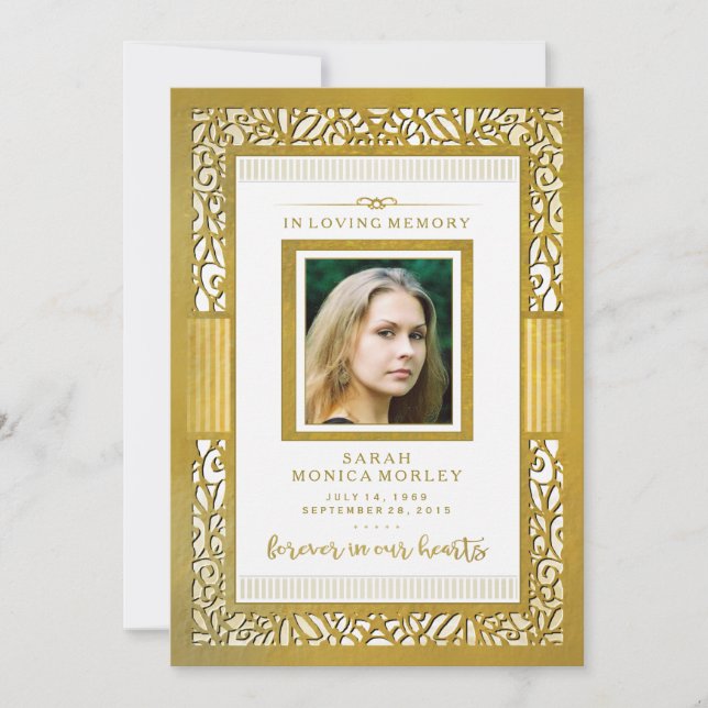 Elegant Golden Border Photo Memorial Thank You Invitation (Front)