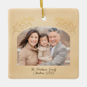 Elegant Golden Branches Arch Photo Beige Ceramic Ornament