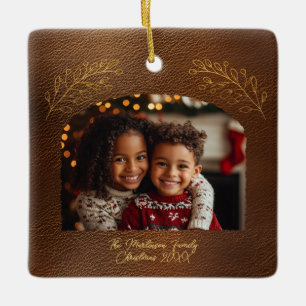 Elegant Golden Branches Arch Photo Brown  Ceramic Ornament