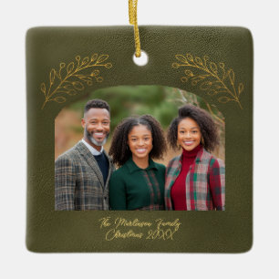 Elegant Golden Branches Arch Photo Green Ceramic Ornament