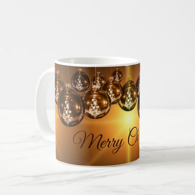 Elegant Golden Brown Christmas Ornaments Coffee Mug (Front Left)