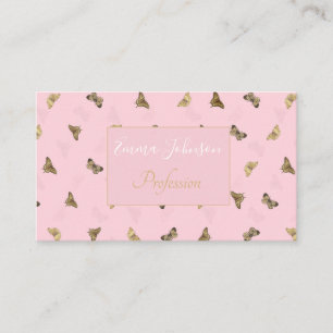 Elegant Golden Butterflies Pink Pattern Business Card