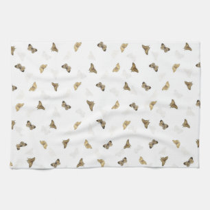 Elegant Golden Butterflies White Pattern Kitchen Towel