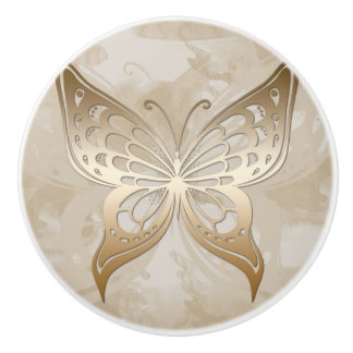 Elegant Golden Butterfly Ceramic Knob