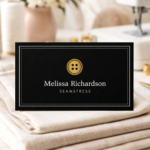 Elegant Golden Button Logo Seamstress, Tailor I Business Card