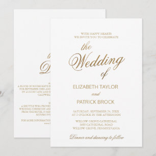 Elegant Golden Calligraphy Details on Back Wedding Invitation