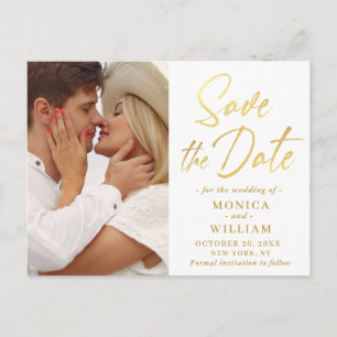 Elegant Golden Calligraphy Wedding Save the Date Postcard