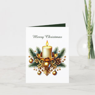 Elegant golden Christmas add message candle Holiday Card