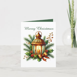 Elegant golden Christmas add message lantern Holiday Card