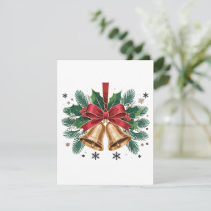 Elegant Golden Christmas Bells with Red Bow – Joy Card
