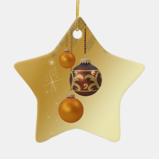 Elegant Golden Christmas Ceramic Ornament (Front)
