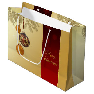Elegant Golden Christmas Large Gift Bag