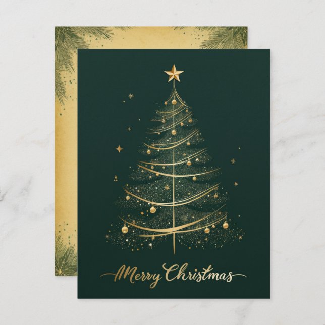 Elegant Golden Christmas Tree Greeting Card (Front/Back)