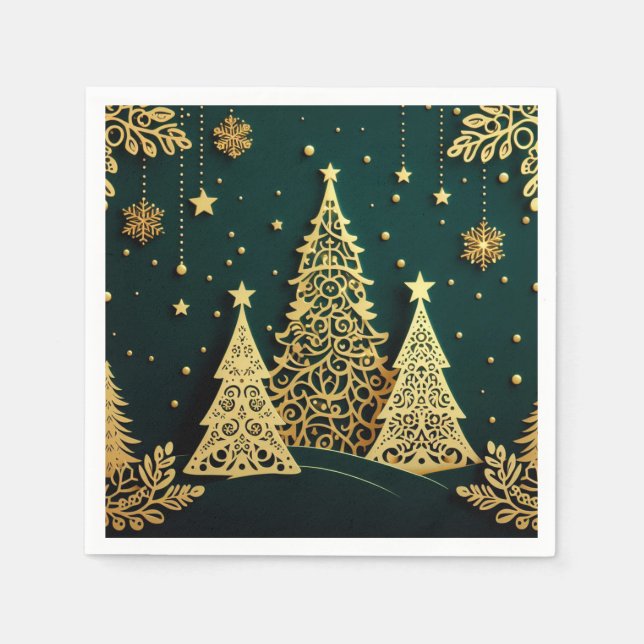 Elegant Golden Christmas Tree Pattern Napkin (Front)