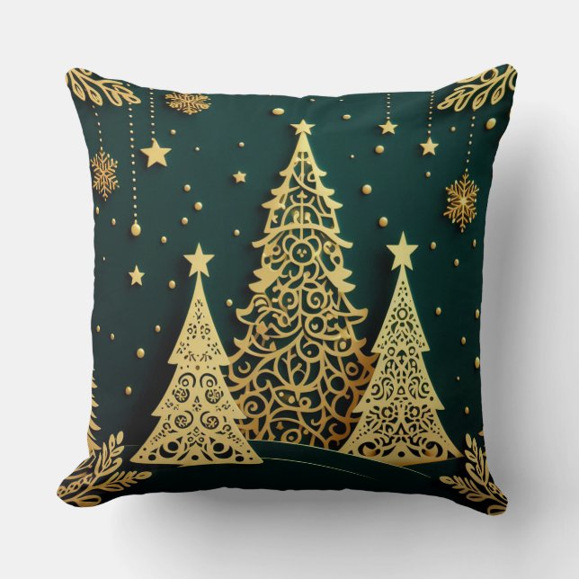 Elegant Golden Christmas Tree Pattern Throw Pillow (Front)