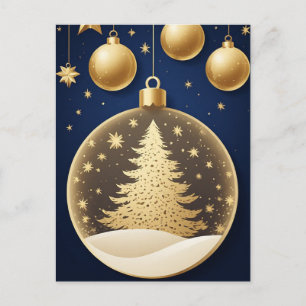 Elegant Golden Christmas Tree With Sparkling Stars Postcard