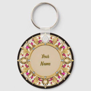 Elegant Golden Circular Frame Keychain