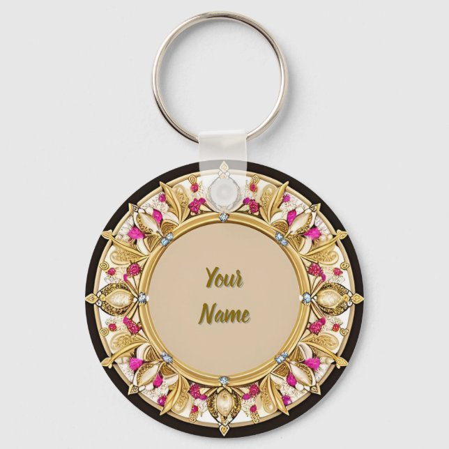 Elegant Golden Circular Frame Keychain (Front)