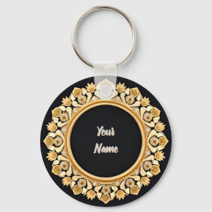 Elegant Golden Circular Frame Keychain