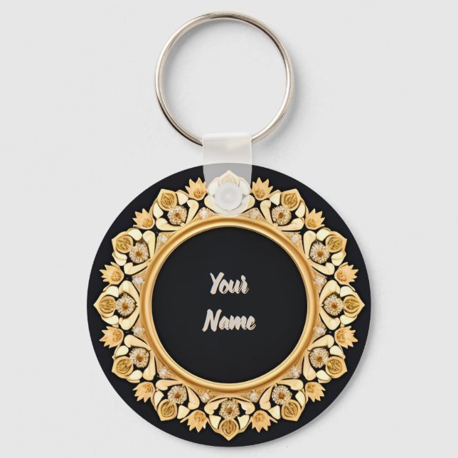 Elegant Golden Circular Frame Keychain (Front)