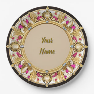 Elegant Golden Circular Frame Paper Plate
