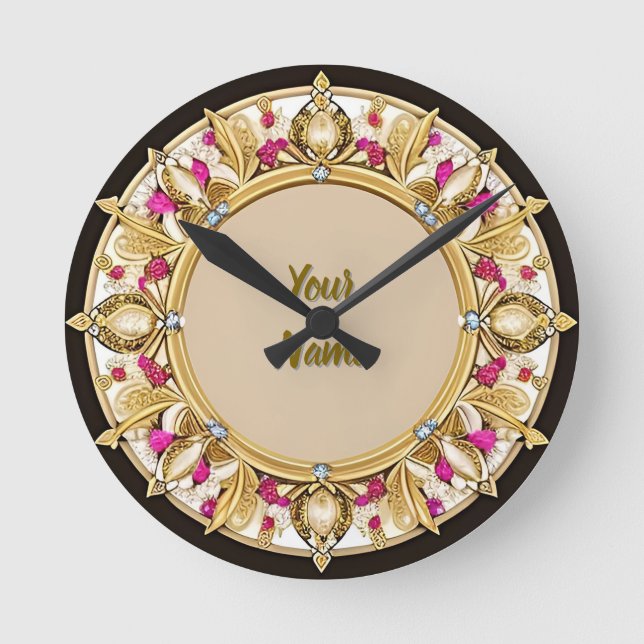 Elegant Golden Circular Frame Round Clock (Front)