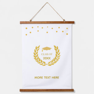 Elegant Golden Class of Graduation on White Hanging Tapestry