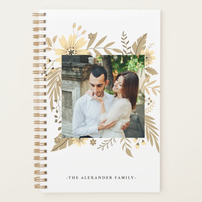 Elegant Golden Colour Floral Two Photo Planner (Front)