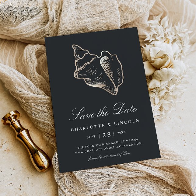 Elegant Golden Conch Shell Wedding Save The Date (Creator Uploaded)