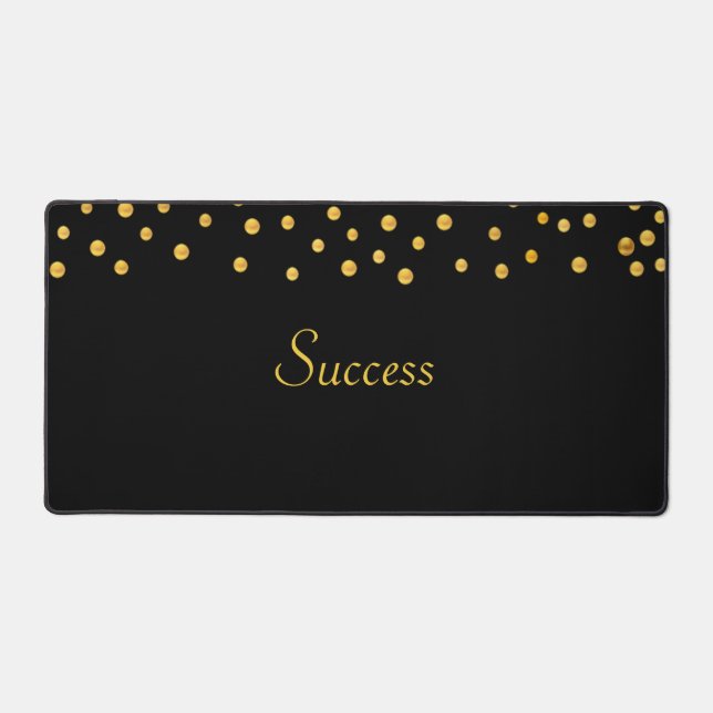 Elegant Golden Confetti on Black  Desk Mat (Front)