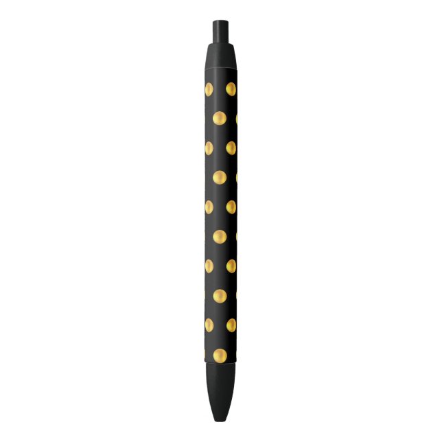 Elegant Golden Confetti Pattern on Black Ink Pen (Front Vertical)