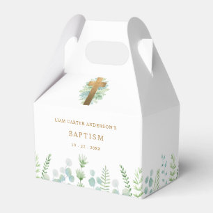 Elegant Golden Cross and Greenery, Religious Event Favor Box