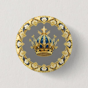 Elegant Golden Crown 1 Inch Round Button