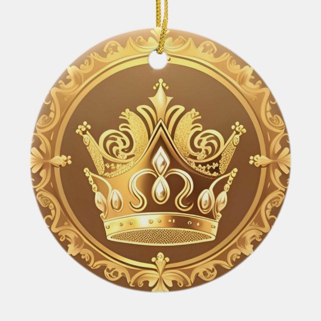 Elegant Golden Crown Ceramic Ornament (Front)