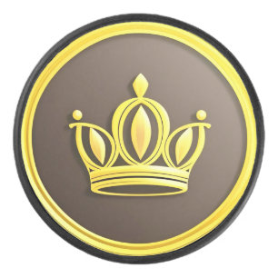 Elegant Golden Crown Hockey Puck