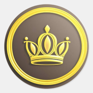 Elegant Golden Crown 👑 Luxury Royal Symbol Art 💛 Classic Round Sticker
